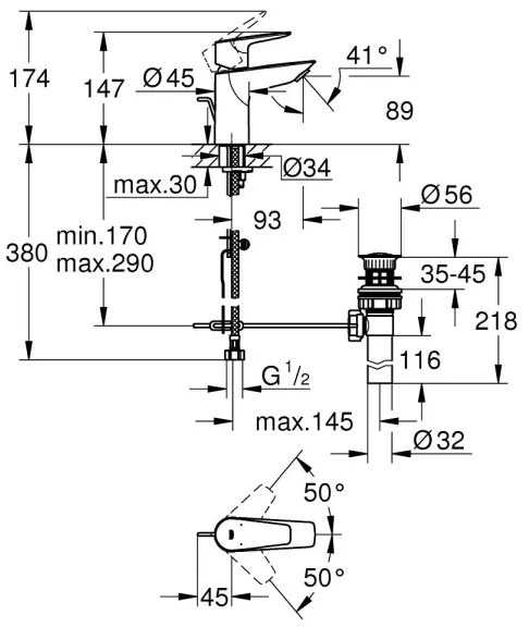 GROHE 32819001 - Mosdócsaptelep BAUEDGE 147 mm polírozott króm