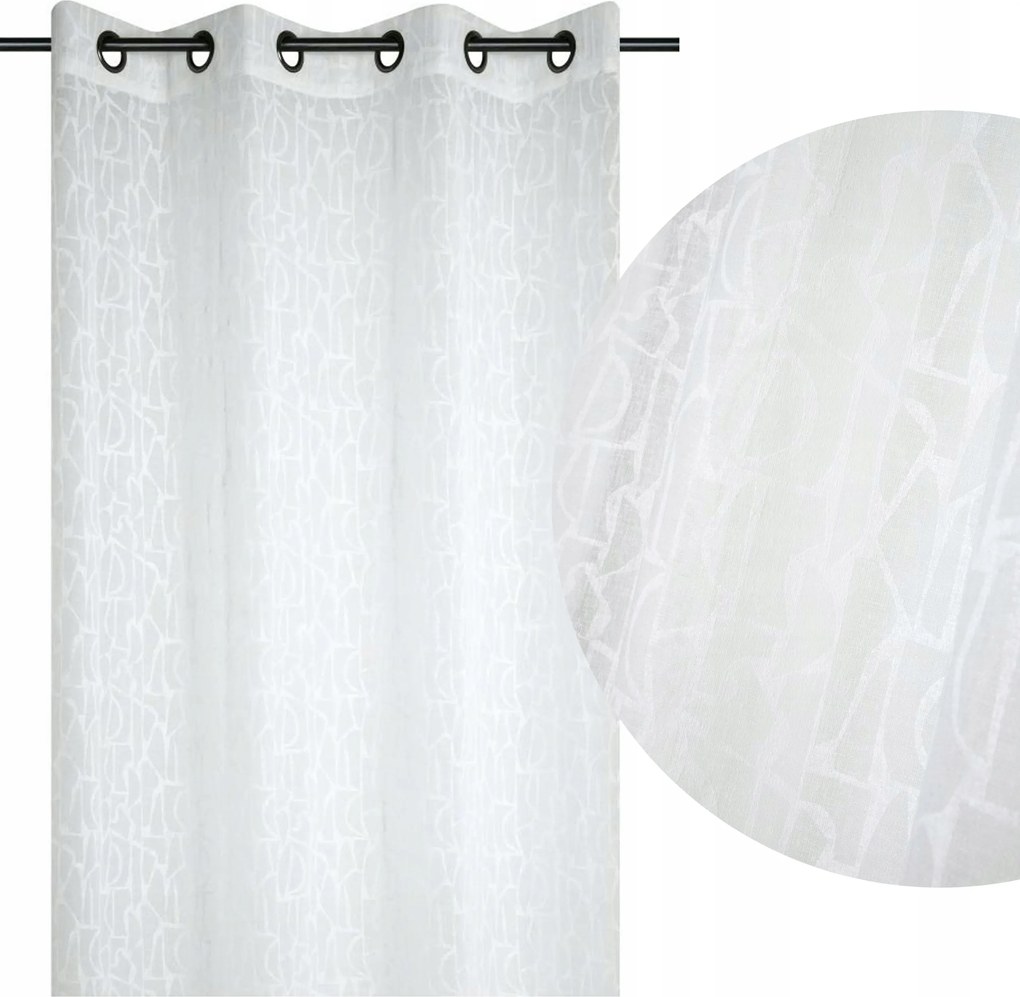 Kész függöny Paxton 140x260cm fehér geometrikus fátyol Loft retro átvezető