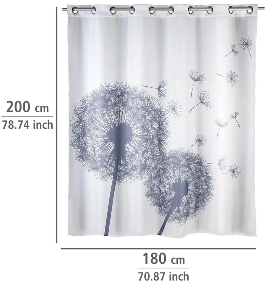 Dandelions fehér penészálló zuhanyfüggöny, 180 x 200 cm - Wenko