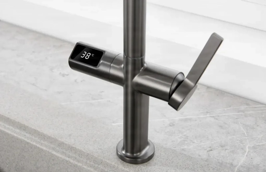 Konyhai csaptelep ELITE EDITION KSS1700 kihúzható zuhanyfejjel, LED-kijelzővel és érintésmentes érzékelővel, több színváltozatban — Matt fekete — Igen