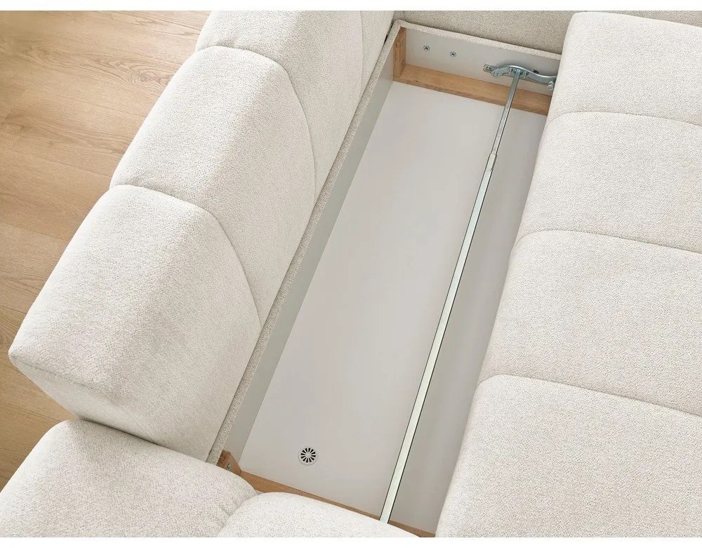 Fehér zsenília kinyitható-tárolóhelyes sarokkanapé (jobb oldali-heverő résszel) Everest – Bobochic Paris