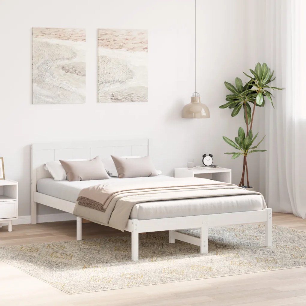 Fenyőfa Ágykeret Fehér Tömör fenyőfa 120 x 200 cm Tartós