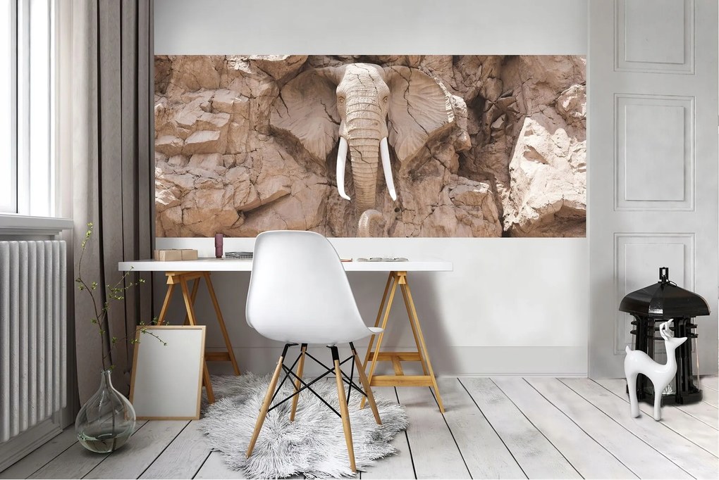Flizelin fotótapéta Elefánt a sziklán Kő csoda Realizmus 250x104 +ragasztó