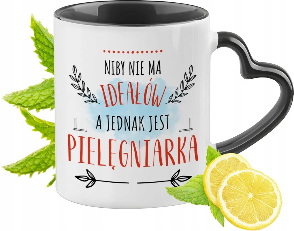 Ápolónőnek Fekete Bögre Szív Alakú Füllel Ajándék