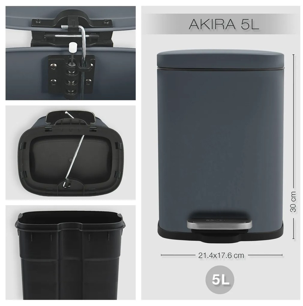 Spirella Akira pedálos szemetes 5 l, matt szürke
