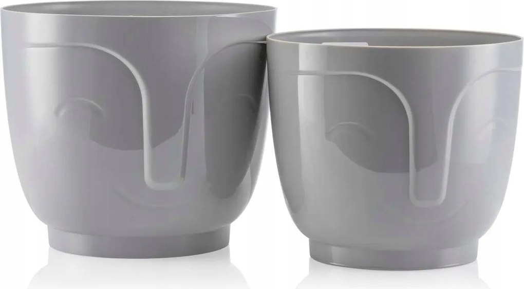 Virágtartó szett szürke Virágtartó Fedő arc dekoratív fej 2db öko