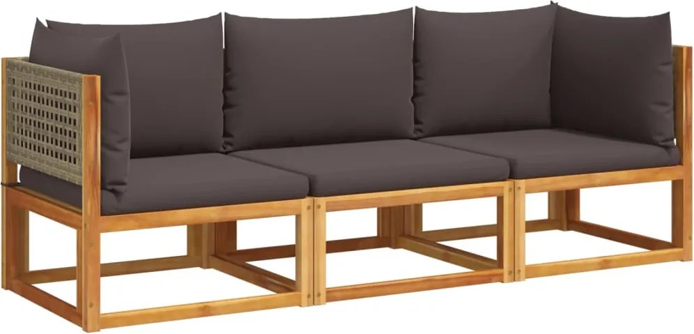 vidaXL 3 részes kerti kanapégarnitúra párnákkal, akácfa és rattan