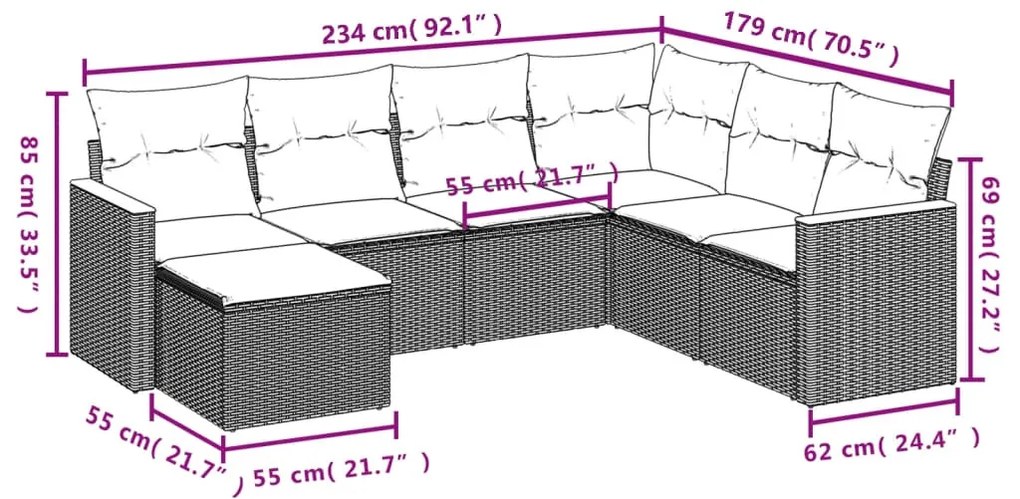 7 részes bézs polyrattan kerti ülőgarnitúra párnákkal