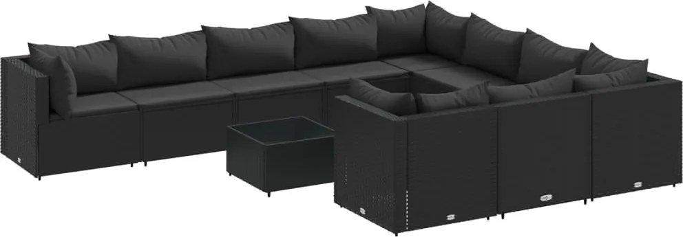 vidaXL 11 részes fekete polyrattan kerti ülőgarnitúra párnákkal