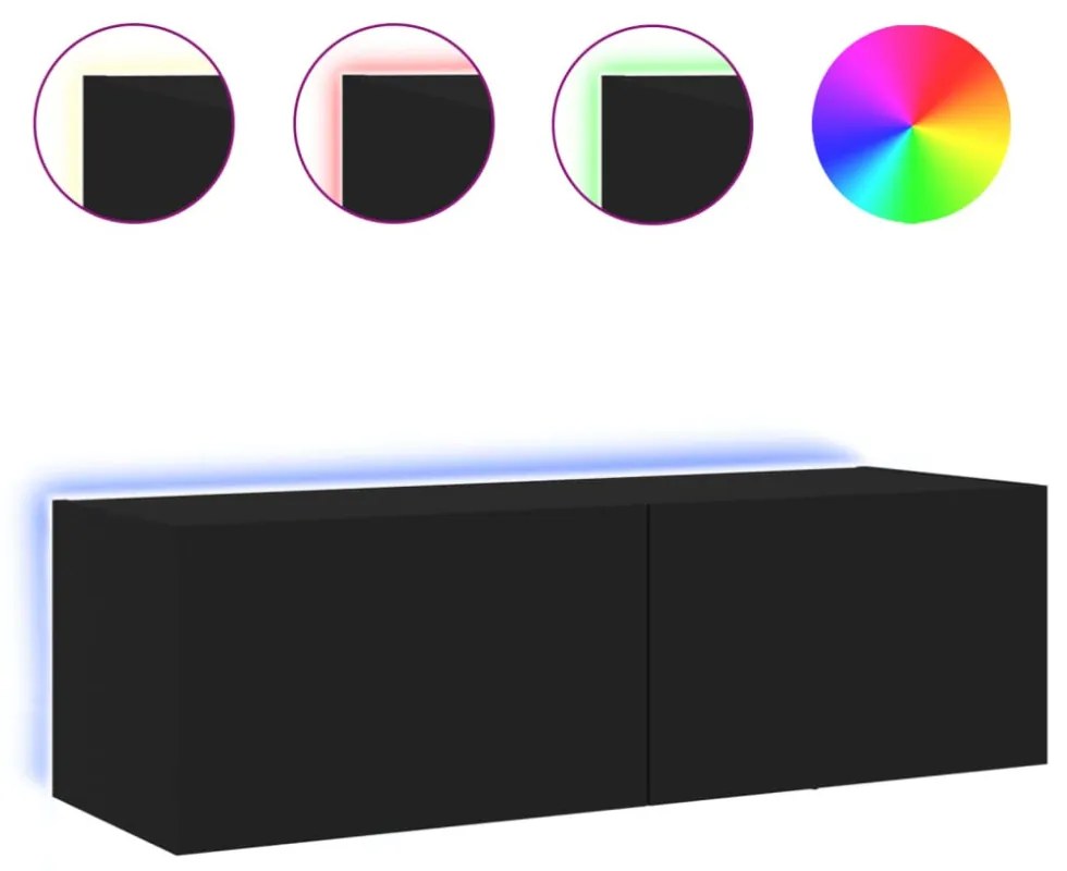 fekete fali TV-szekrény LED-világítással 100 x 35 x 31 cm