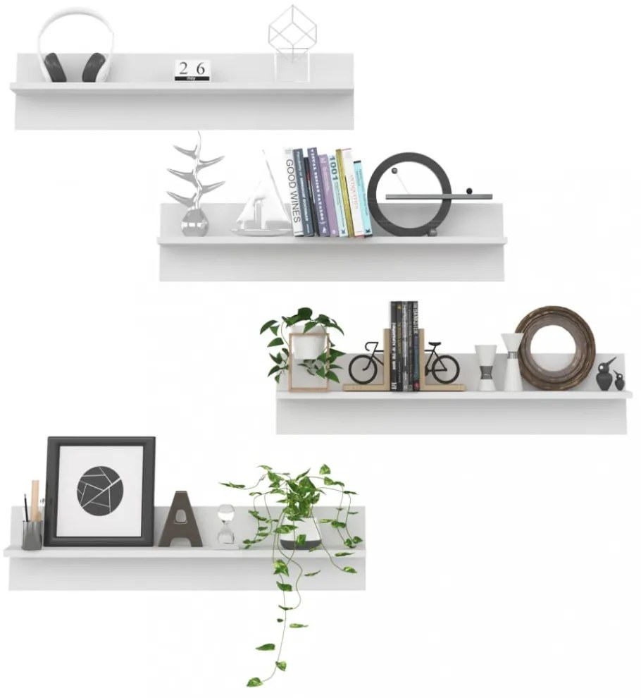 4 db fehér forgácslap fali polc 80 x 11,5 x 18 cm