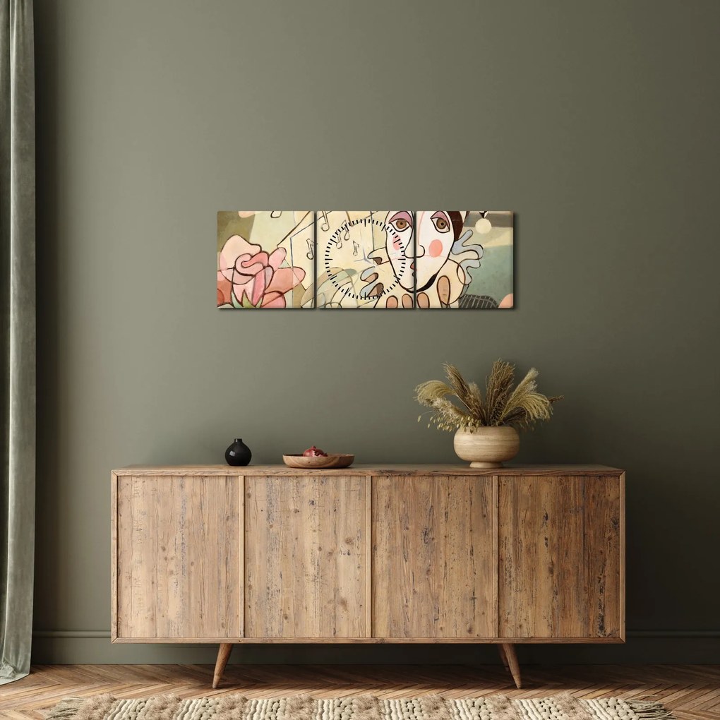 Kép - kubizmus -harlequin and rose (órával) (90x30 cm)