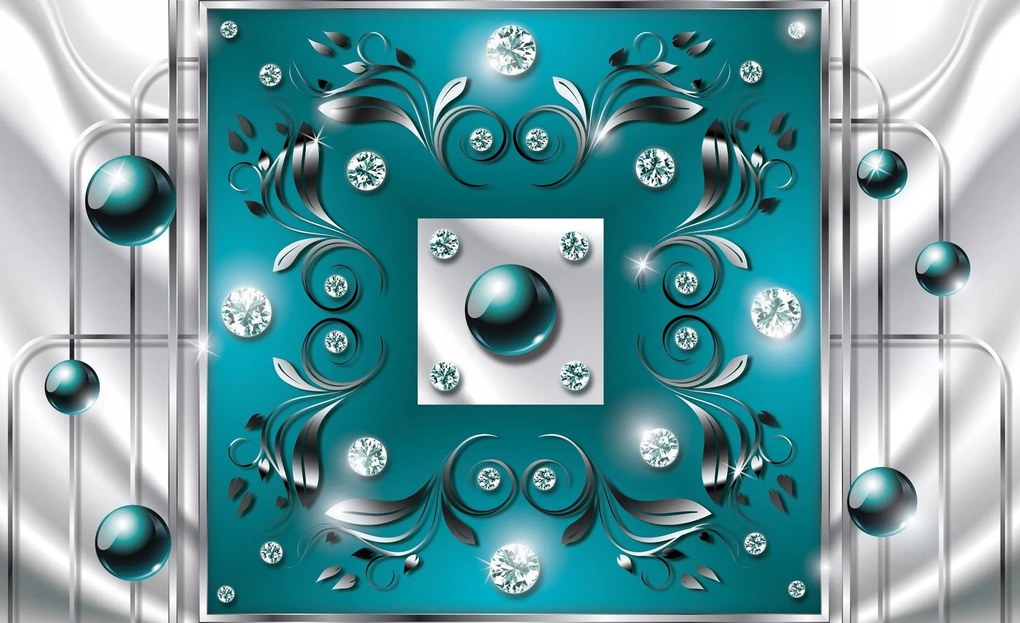 Fotótapéta Gyémántok Ezüst dísz és türkiz gömb 368x254 +ragasztó