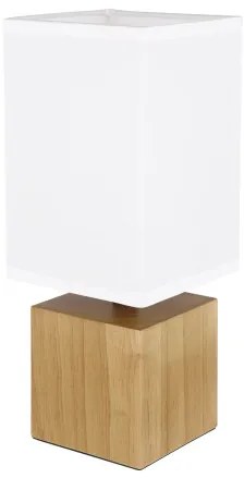 Globo 21628W Asztali lámpa natúr fa, fehér textil, fekete PVC kábel, billenőkapcsoló a kábelen, HxSzxM: 120x120x300mm, kábelhossz 1500mm, nem tartozék: 1x E27 7W 230V