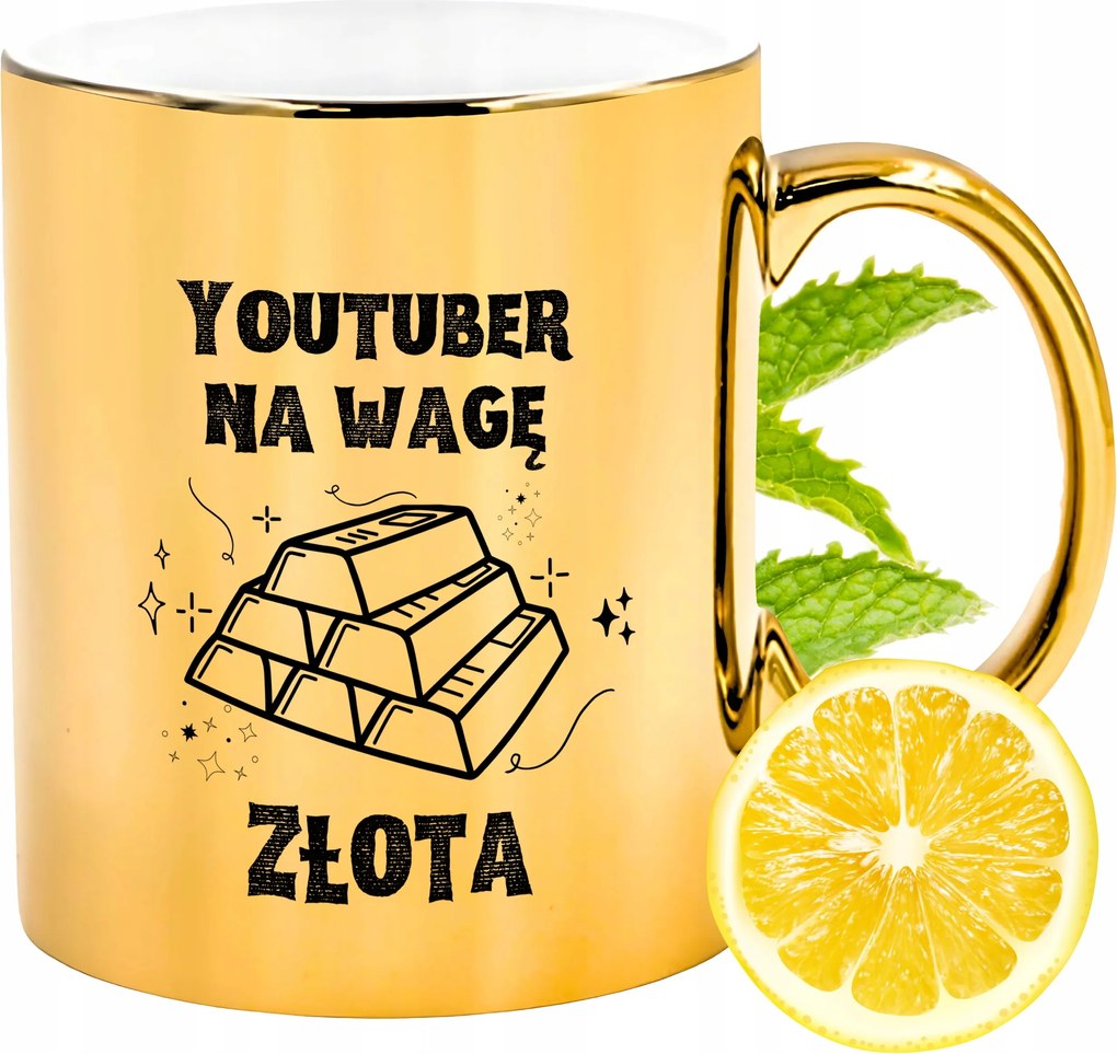 Arany csillogó bögre Youtubernek Ajándék Nyomtatott Fotóval