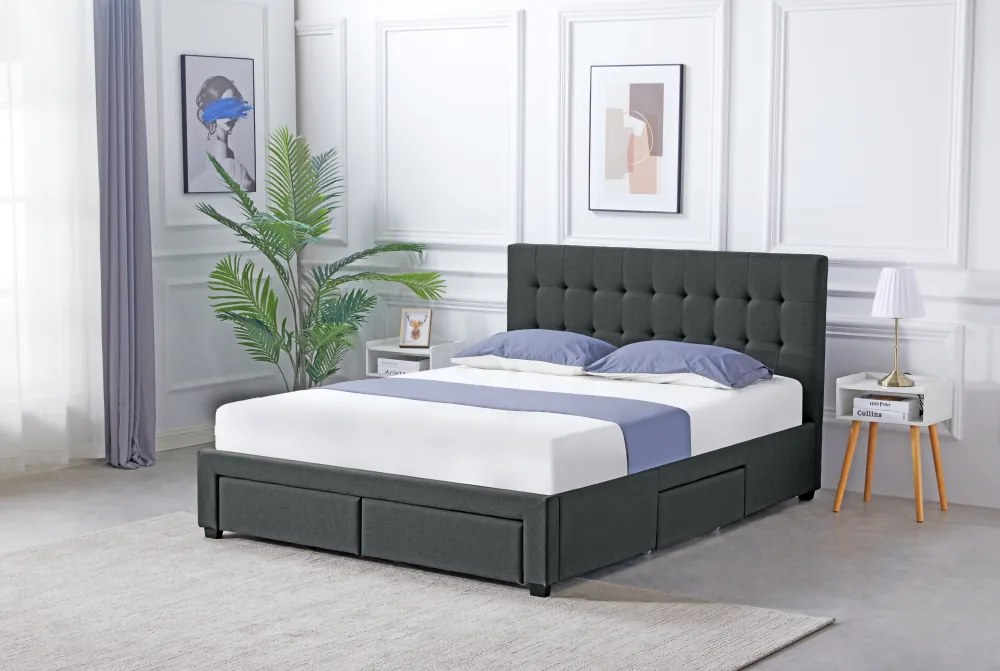 Ágy ráccsal, 180x200, szürke, MILARA