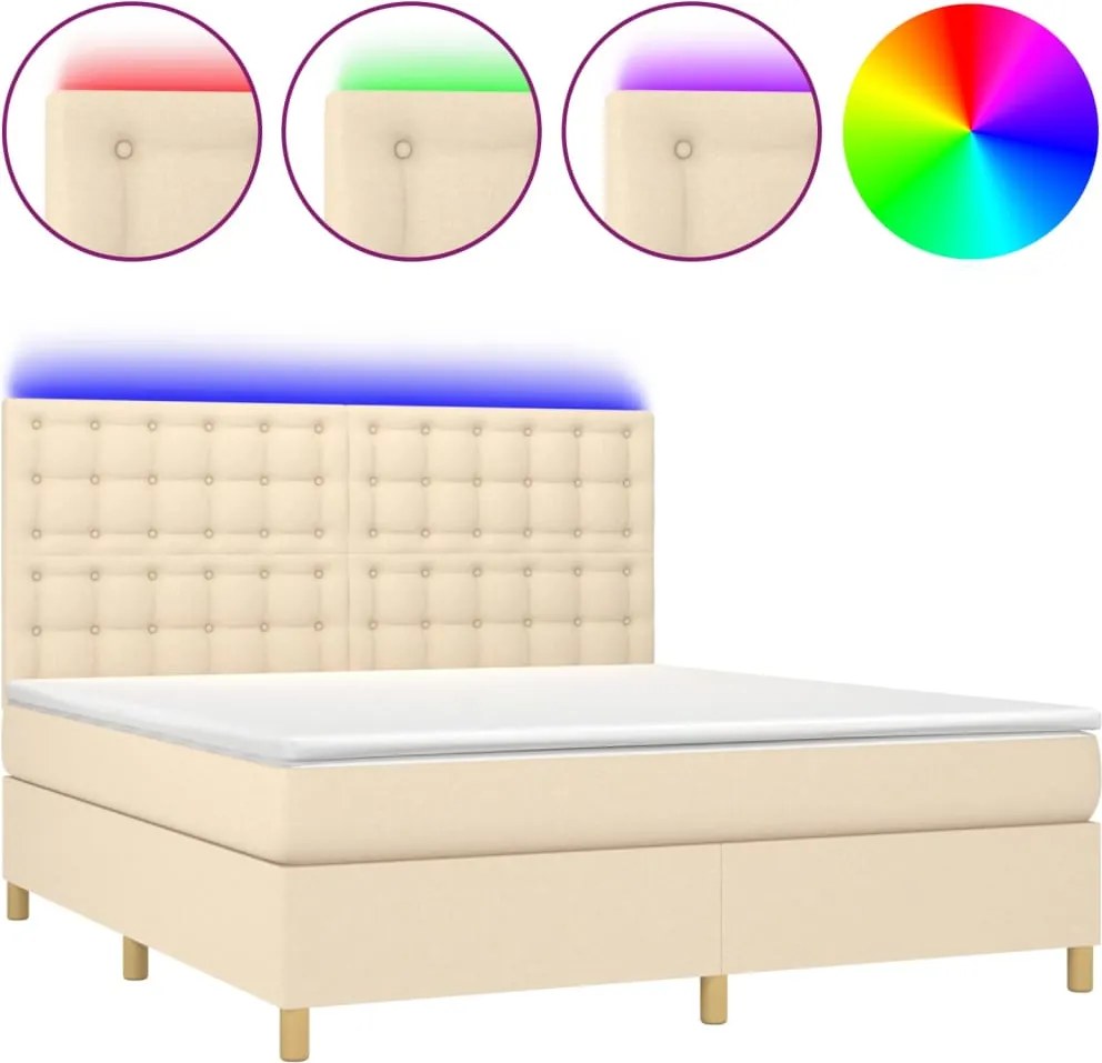 vidaXL krémszínű szövet rugós és LED-es ágy matraccal 180 x 200 cm