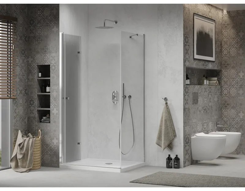 Mexen Lima zuhanykabin 120x80cm, 6mm üveg, króm profil - átlátszó üveg + Vékony zuhanytálca - 856-120-080-00-00-4010