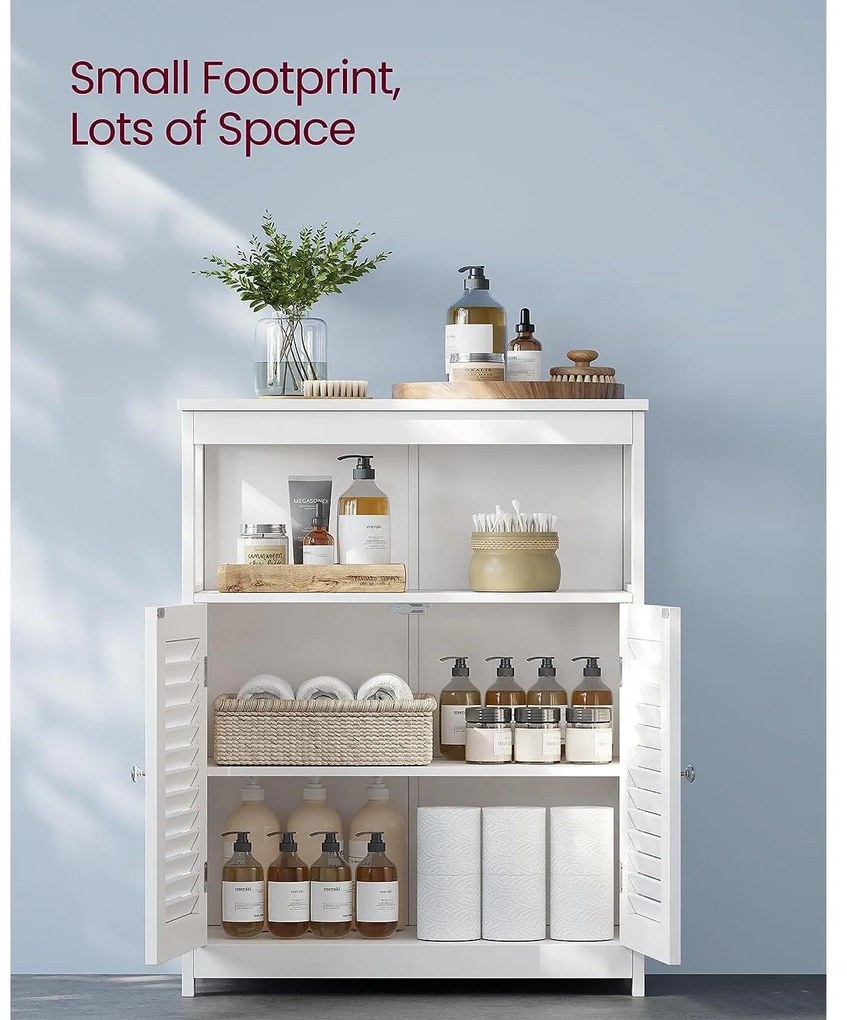 Szabadon álló ajtós szekrény, fürdőszobai padlószekrény 60 x 30 x 80 cm, fehér