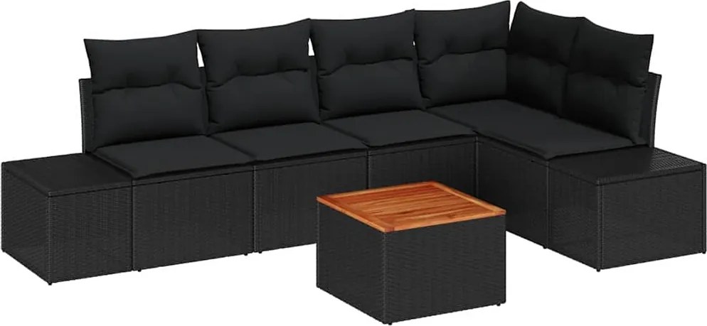 vidaXL Kerti Kanapé Szett tárolóval 6 pcs Fekete polirattan