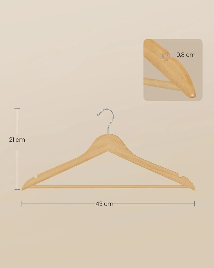 fa vállfa szett, 30 darabos csomag világos bézs színben