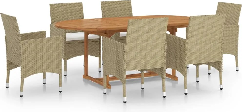 vidaXL 7 részes bézs polyrattan kerti étkezőgarnitúra