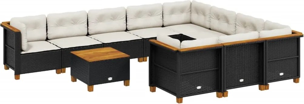 vidaXL 11 részes fekete polyrattan kerti ülőgarnitúra párnákkal