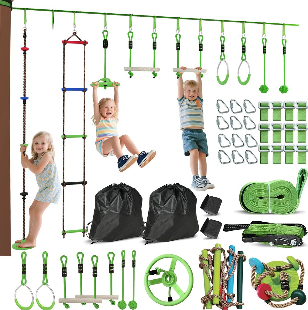 AIYAPLAY Ninja Slackline 10m Gyerekeknek - Ninja Warrior Akadálypálya Készlet | Aosom