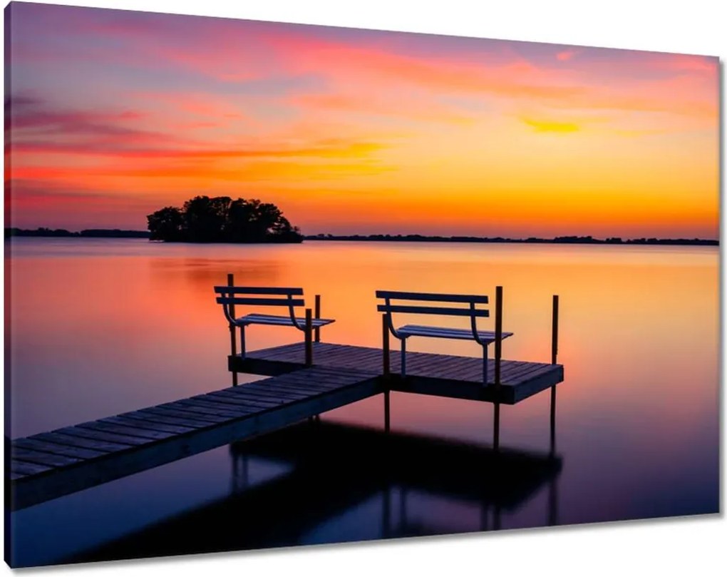 Vászonkép 100x70 Naplemente tó