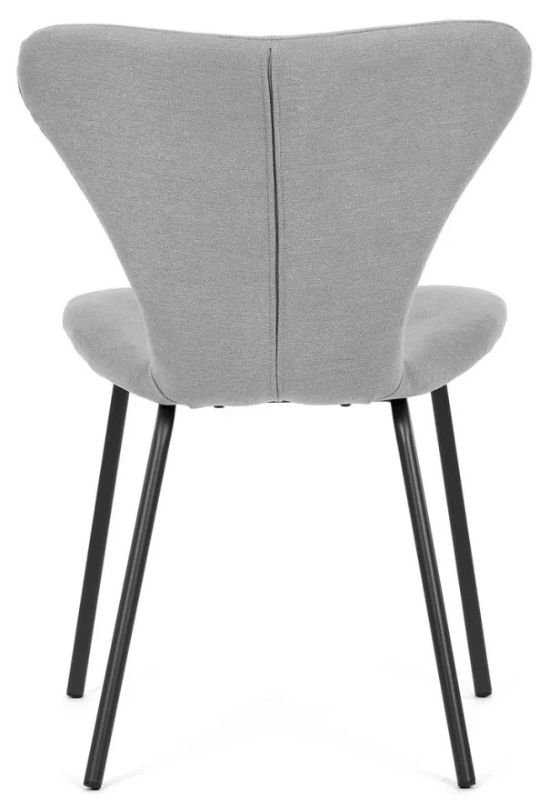 Scaun de sufragerie, material gri argintiu, picioare metalice negre