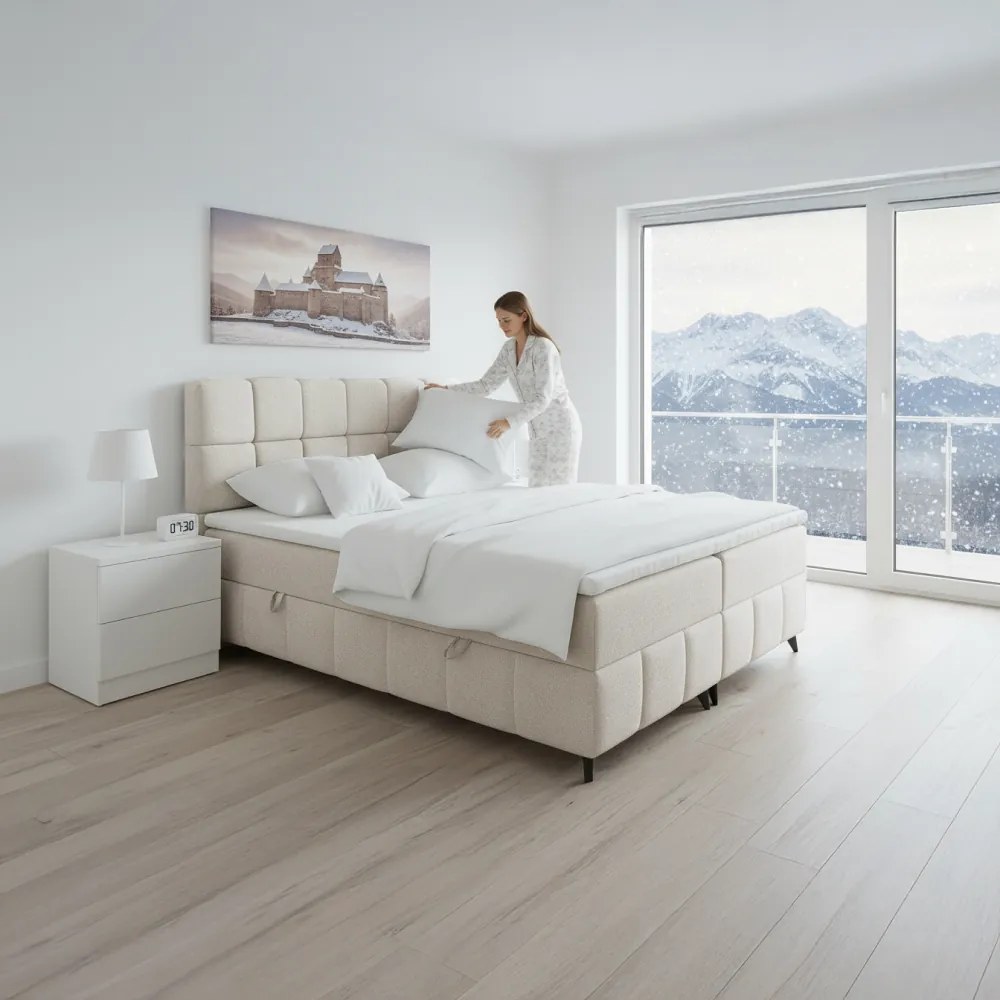 Boxspring ágy, 180x200, bézs, ALMA