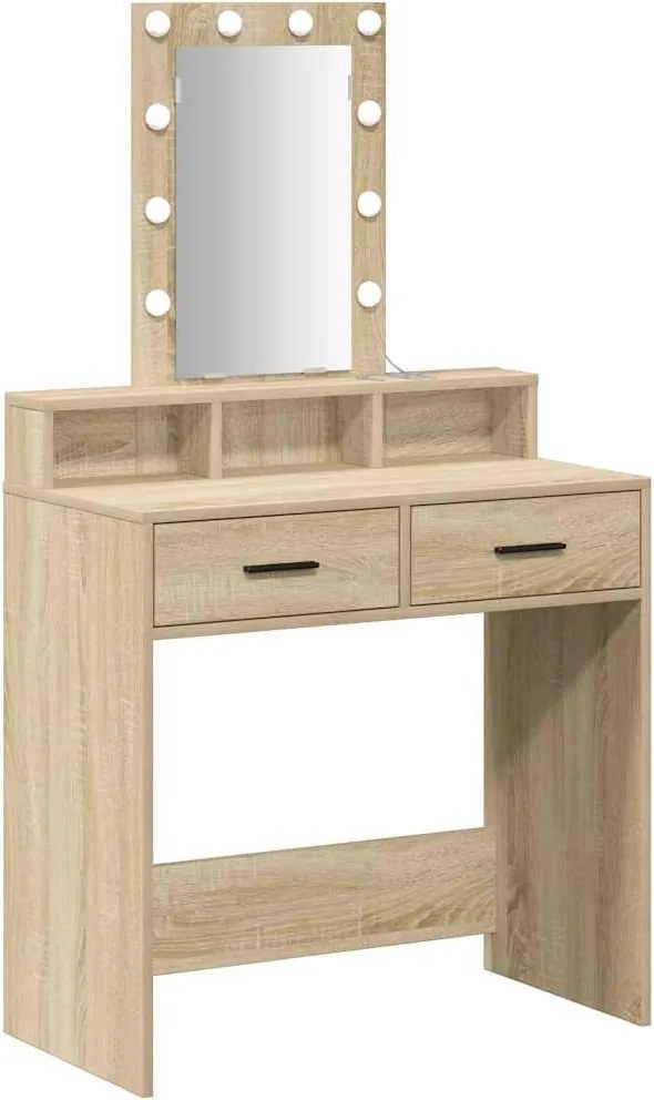 vidaXL Öltözködőasztal tükör lámpákkal Barna 79 x 41 x 140 cm Faanyag