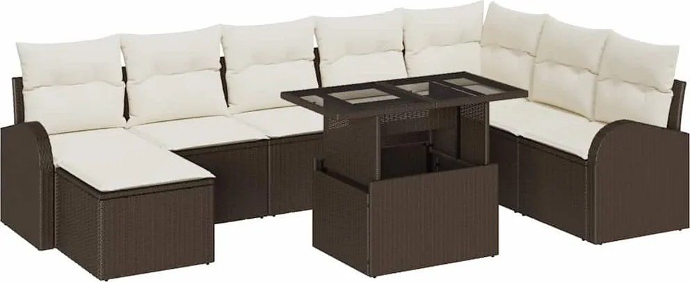 vidaXL Kerti Kanapé Szett párnával 9 pcs Barna és krémszínű