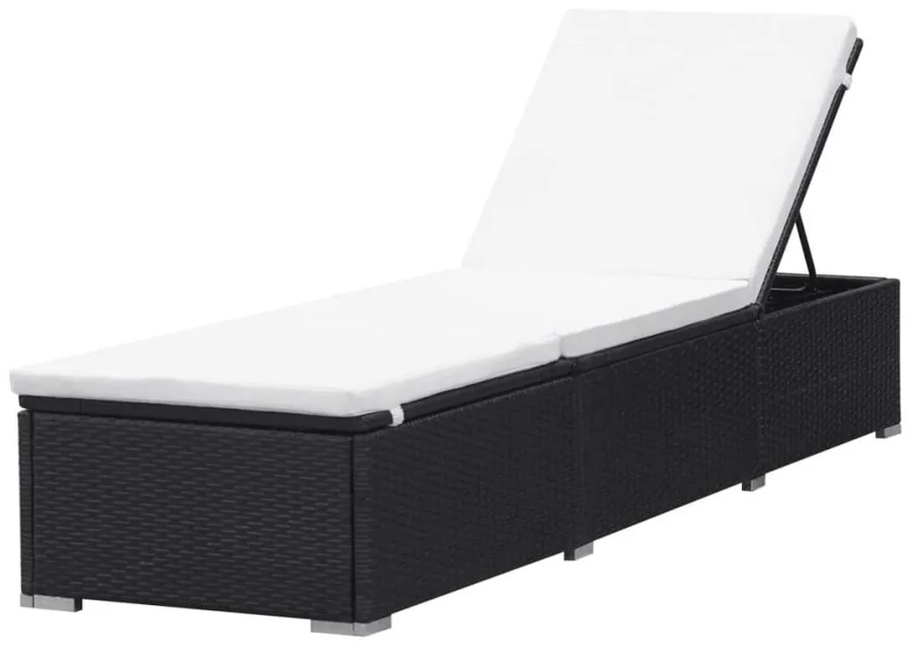 Fekete polyrattan napozóágy párnával