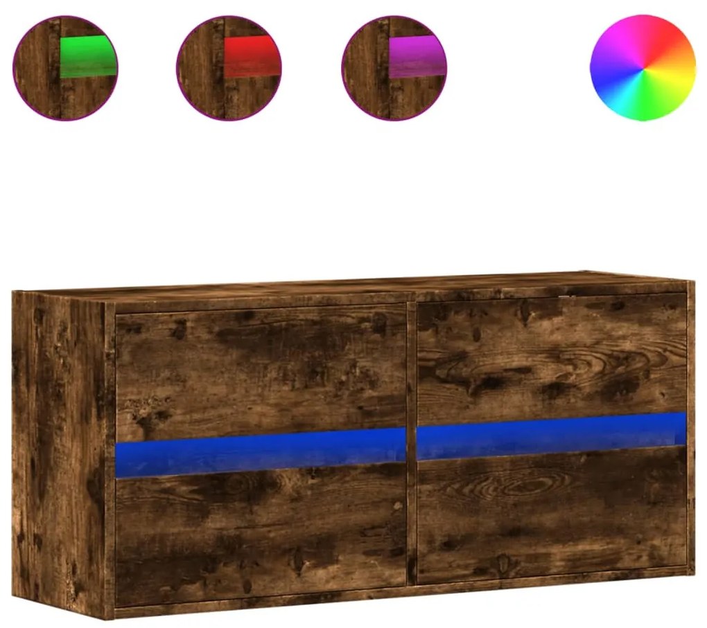 füstös tölgy színű fali TV-szekrény LED-ekkel 100x31x45 cm