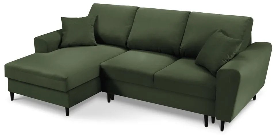 Zöld kordbársony kinyitható tárolóhelyes sarokkanapé (bal oldali-heverő résszel) Kyoto – Cosmopolitan Design