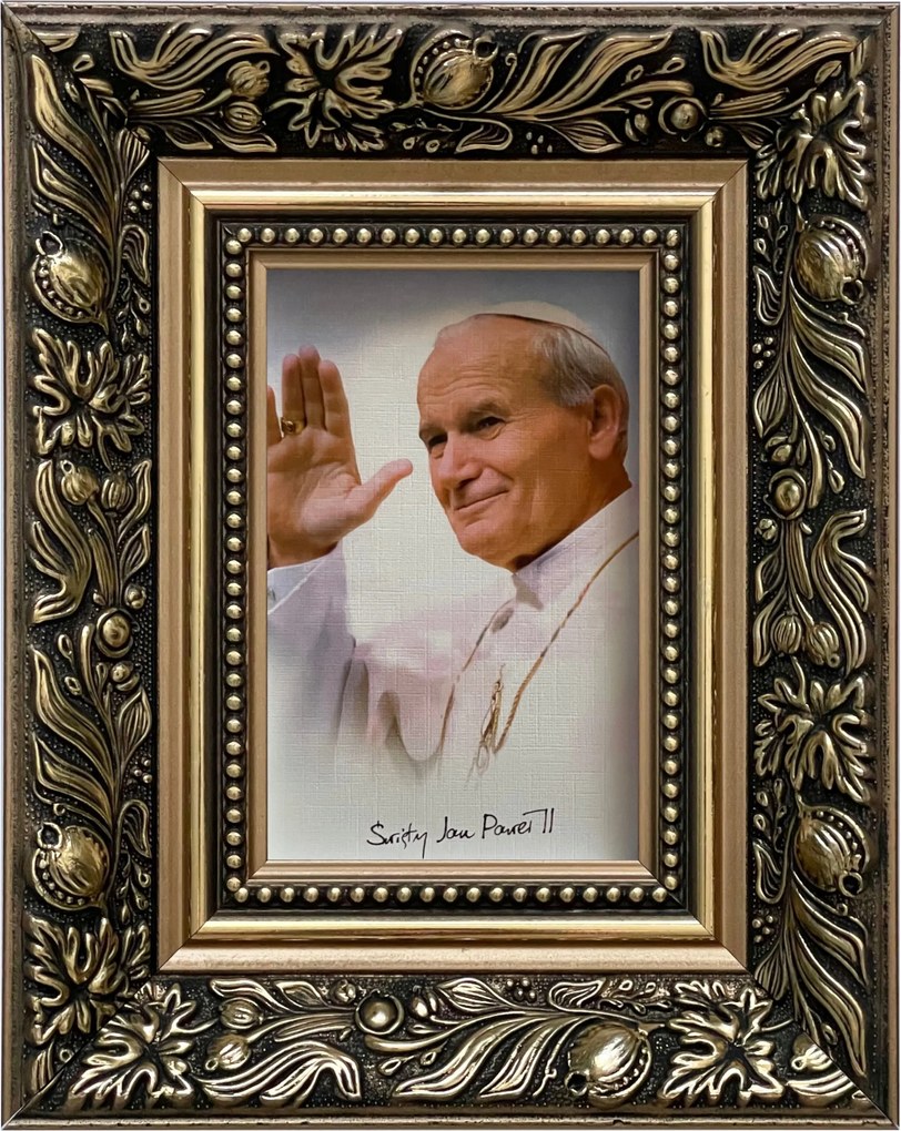 Vászonkép 25x20 Szent II. János Pál Pápa Arany Díszített Fa Keret