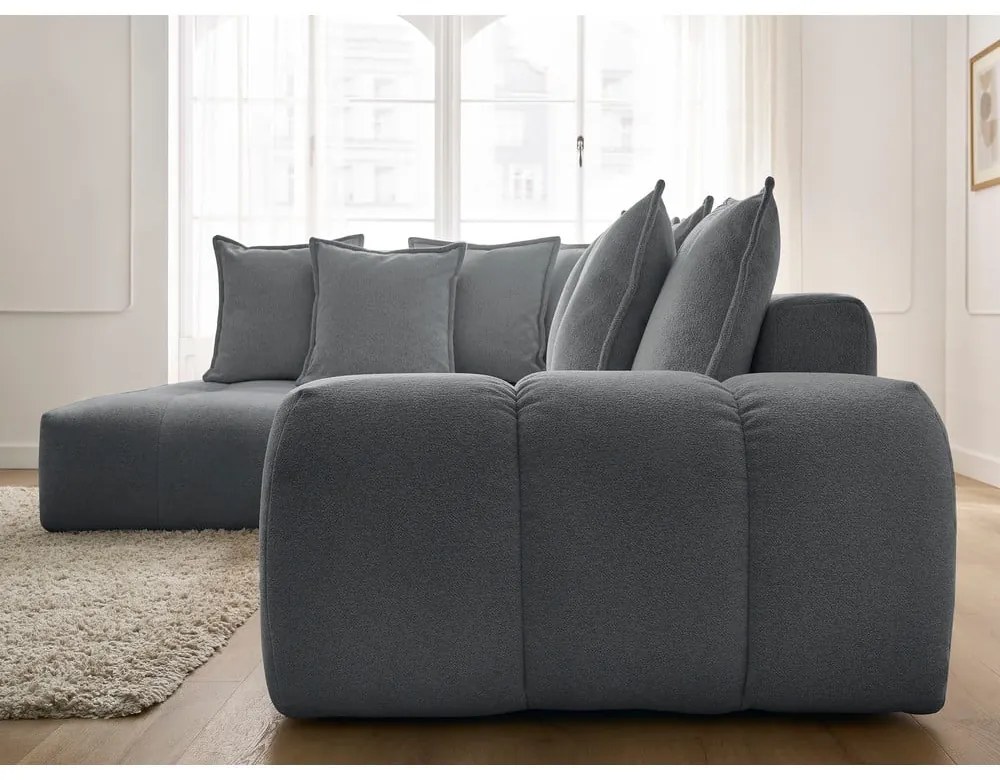 Sötétszürke zsenília kinyitható-tárolóhelyes sarokkanapé (bal oldali-L alakú) Everest – Bobochic Paris