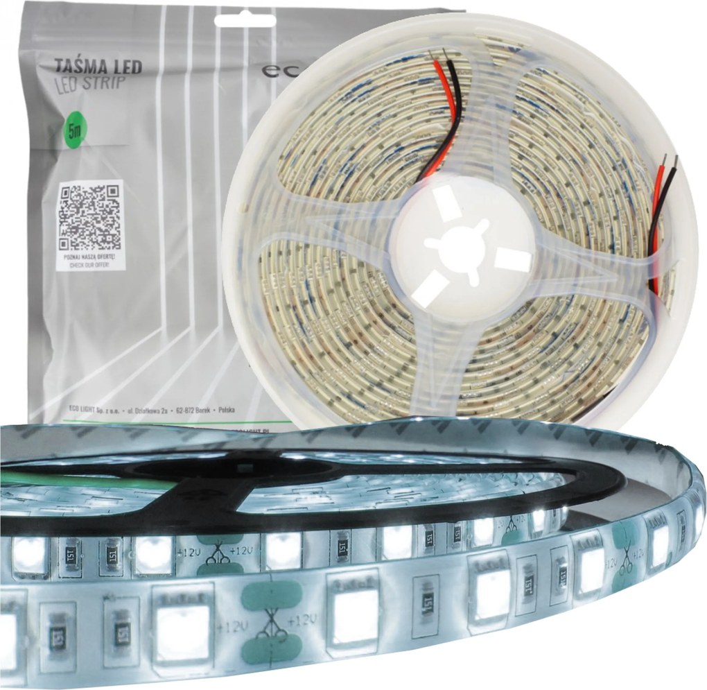 Led szalag 14,4W/m 12V SMD5050 5M Hideg szín Vízálló Erős fény