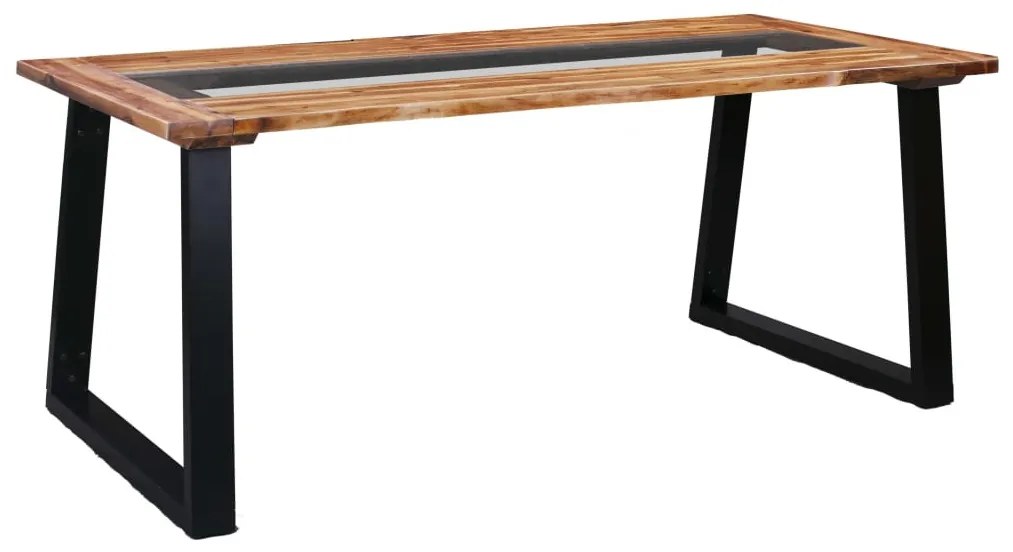 Tömör akácfa és üveg étkezőasztal 180 x 90 x 75 cm