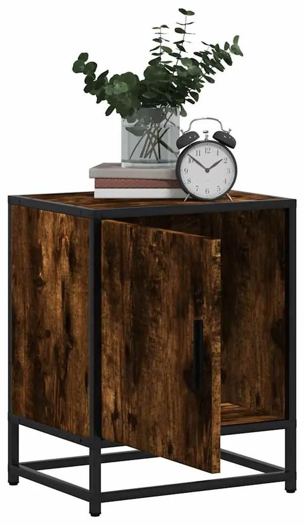 Éjjeliszekrények 2 db füstölt tölgy 40x31x50 cm Gépi fa és fém