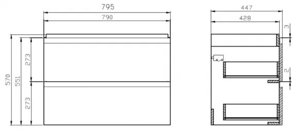 Cersanit S801-221-DSM - Falra szerelhető MODUO 80 cm széles fürdőszobaszekrény mosdóval, fehér