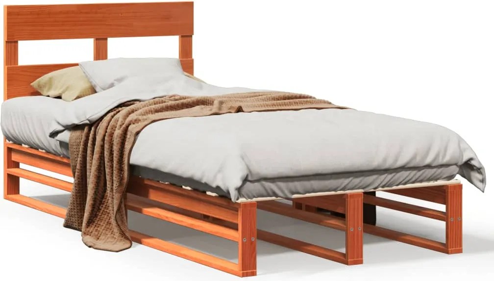 vidaXL viaszbarna tömör fenyőfa ágy matrac nélkül 90 x 200 cm