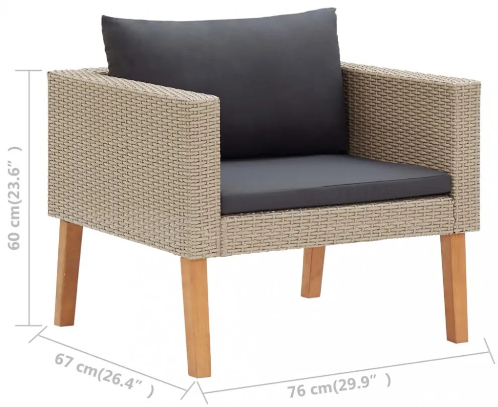 3 részes bézs polyrattan kerti ülőgarnitúra párnákkal