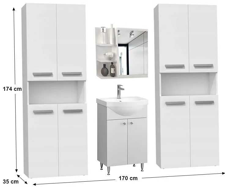 Adino Lungo fürdőszoba bútor szett Gilda II New alsószekrénnyel, mosdóval, Adino tükrös szekrénnyel