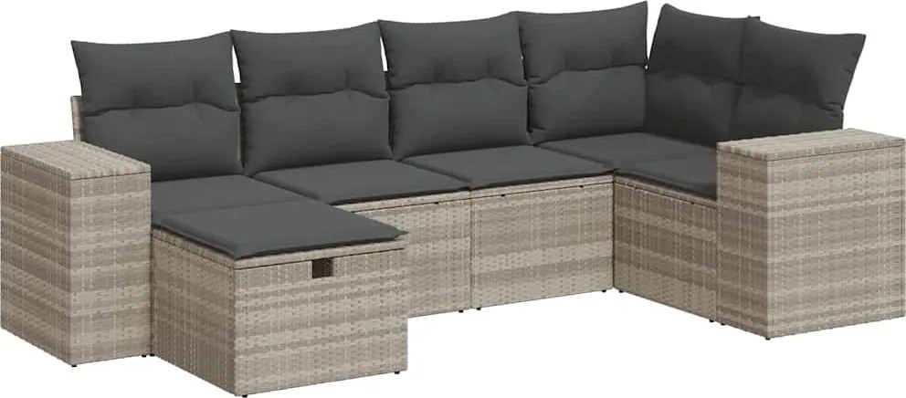 vidaXL 6 részes világosszürke polyrattan kerti ülőgarnitúra párnákkal