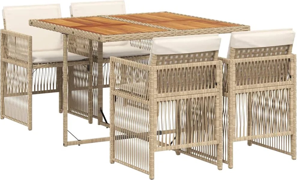 vidaXL 5 részes bézs polyrattan kerti étkezőgarnitúra párnákkal