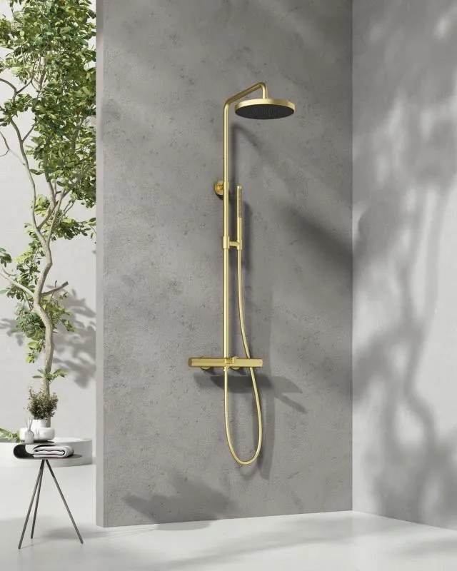 AREZZO design ELEGANT 3 funkciós termosztatikus zuhanyrendszer, szálcsiszolt arany