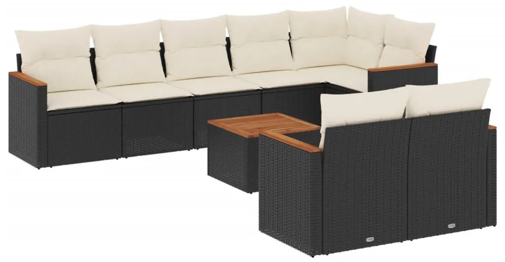 9 részes fekete polyrattan kerti ülőgarnitúra párnákkal