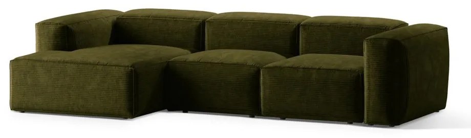 Zöld kordbársony sarokkanapé (bal oldali-heverő résszel) Bergamo – Cosmopolitan Design